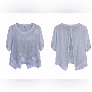 Scandal made in Italy Lagenlook Blouse-Blue-Artsy Semi Sheer Boho Top